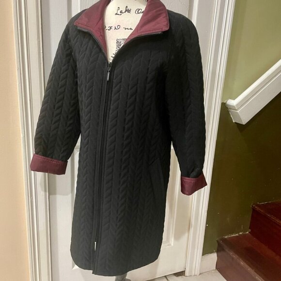 VTG REVERSIBLE QUILTED COAT WINDBREAKER JACKET FULL ZIP BLACK/BURGUNDY SIZE XS - Picture 8 of 16